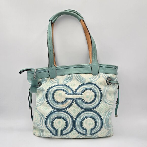 Coach Handbags - Coach Audrey Signature Op Art Swirl Tote Bag Aqua Cream A1193-17044